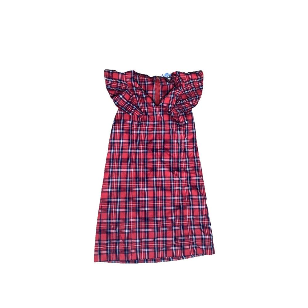 Draper James Size 8 Red Plaid Ruffle Shoulder Shift Dress V Neck Holiday Mini - Picture 2 of 6